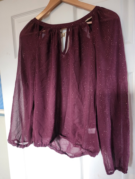 Jennifer Lopez Tops - Jennifer Lopez Sheer, Shimmery Long-Sleeve Peasant Blouse in Plum